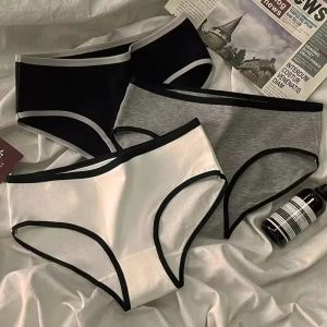 3pcs Cotton Womens Panties Triangle Sports Style Minimalist Girls Underwear Mid Waist Japanese white black Women Underwear