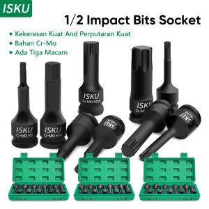ISKU Mata Socket Impact 10pcs Bahan Cr Mo Impact Bits Socket 1/2 Inch Driver Torx Hex Socket Set Tools H5-H19/Bintang Impact Socket Bits T30-T80