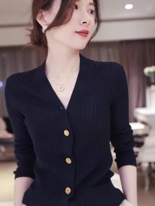 New Fall French Elegant Vintage Gold Button Sweater Knit Cardigan