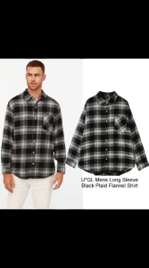 UNQL MENS LONGSLEEVE BLACK PLAID FLANNEL SHIRT/ KEMEJA PRIA FLANNEL BRANDED DAN TERBARU