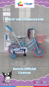 Sepeda Anak Perempuan PMB KUROMI SANRIO (MORTEIN MN 331) Ukuran 12 Inch Ban Eva Stir Keranjang