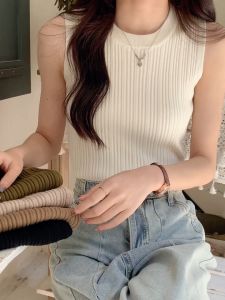 Dahong เสื้อกล้ามแฟชั่นเกาหลีแขนกุด คอกลม FreeSize สีล้วน ผ้าร่อง สไตล์เรียบๆ