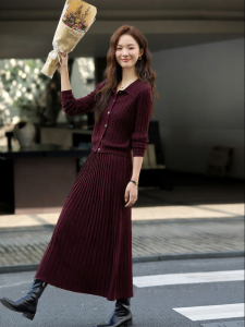 Vimly | Pit Texture Red Knit Set