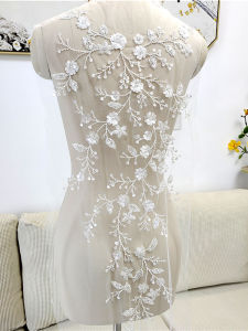 ผ้าแต่งลูกไม้ลายดอกไม้ใบไม้สไตล์ป่าสำหรับฤดูร้อน ผ้าชุดเจ้าสาวเด็ก ผ้า DIY สำหรับทำเสื้อผ้า ผ้าเนื้อนุ่ม ผ้าตาข่าย