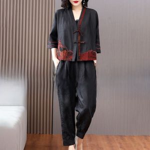 Authentic Xiangyun Yarn Short Coat Harem Pants Suit Women 2024 Spring & Fall New Arrival Noble Lady Elegant 3/4 Sleeves Tops