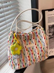 Fashionable Korean Style Large Capacity Womens Bag Woven Canvas Shoulder Bag High Quality Texture Stylish Tote Bag