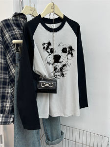 Áo Thun Cotton Dài Tay Cổ Tròn Dáng Rộng Cho Nữ Mùa Thu 2025 in Họa Tiết Động Vật Phong Cách Hàn Quốc Thường Ngày