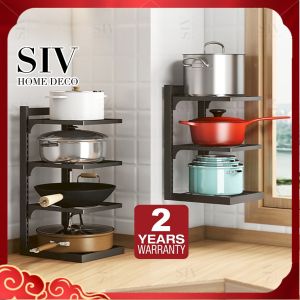 Household Adjustable Kitchen Rack 2-4 Tier Kitchen Pan Organizer Pot Rack Adjustable Under Sink Countertop Multipurpose Rack