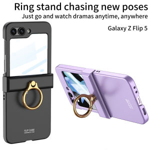 For Samsung Galaxy Z Flip 5 Flip 6 Flip 7 Case Ring Bracket Shell Membrane Integrated Folding Cover