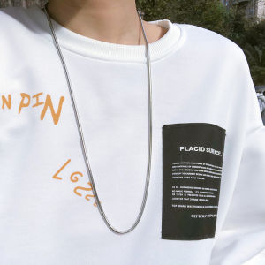 สร้อยคอโลหะสีเงินสไตล์ฮิปฮอปสไตล์เกาหลีย้อนยุคเรียบง่ายสำหรับนักเรียนชายและหญิง โซ่รูปงูแบบกลางๆ โซ่รูปงู