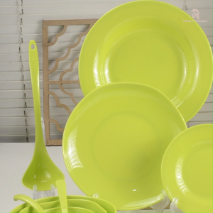 Set Perlengkapan Makan Polos Hijau Melamin Asli 100% /Tahan Panas/Anti Pecah