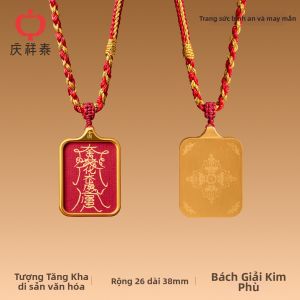 QINGXIANGTAI | Dây Chuyền Mệnh Phù Thangka Tây Tạng Bằng Vàng Tranh Tô Tay