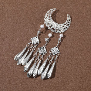 Elegant Ethnic Silver Hairpin with Tassel Moon Tooth Childrens Ancient Costume Accessories Womens Headwear Fashion Jewelry