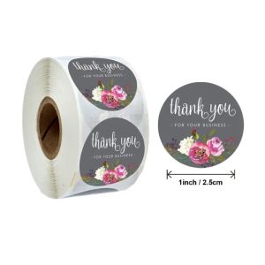 500pcs/pack sticker gloss stickers Flower Round THANK YOU Roll sealing handmade crafts decoration