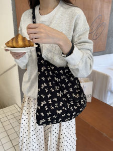 Chang Ruo Nan Korean Style Floral Canvas Shoulder Bag Lightweight Commuter Bag Artistic Tote Bag Large Capacity Shopping Bag