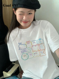 French Sweet Short-Sleeved T-shirt Womens Summer Popular Shoulder Width Loose Pure Cotton Half-Sleeve Bottoming Shirt Tops Trendy