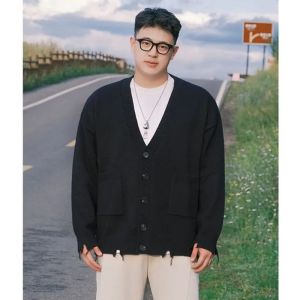 เสื้อสเวตเตอร์ถักคอวีแขนยาวทรงหลวมสไตล์ลำลองสำหรับฤดูใบไม้ร่วงและฤดูหนาวสำหรับผู้ชายและผู้หญิง สีสันสดใส เสื้อคลุมคาร์ดิแกนถักแบบเปิด