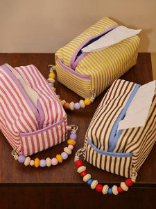 Original LAGOMLAB Wooden Bead Chain Detachable Tissue Pack Storage Bag Stripe Cloth Tissue Cover Household Organizer