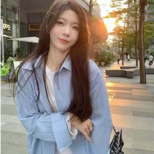 Áo Sơ Mi Nữ Tay Dài Mùa Hè Mỏng Xếp Ly Kẻ Sọc Thiết Kế Pháp Phong Cách Ngọt Ngào Thoáng Khí Chống Nắng Áo Khoác Ngoài Cổ Polo