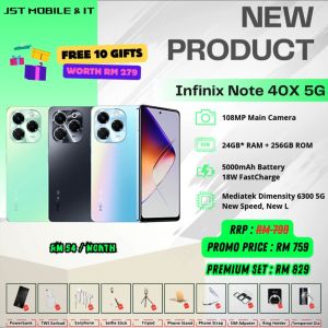 [ READY STOCK | BUY 1 FREE 10 ] Infinix Note 40X 5G | 24GB* RAM + 256GB ROM | 108MP Camera | 5000mAh | 18W FastCharge