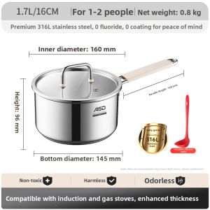 ASD | Baby Food Grade 316L Stainless Steel No Coating Soup Pot