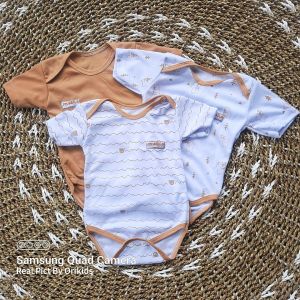 3 Potong Jumper Bayi 0 4 Bulan Lengan Pendek Kombinasi Polos Sablon Jumpsuit Baby Newborn