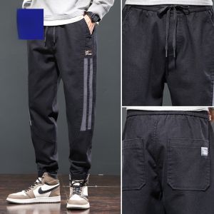 ROMON | Romon Mens Workwear Pants Spring Autumn Loose Elastic Harem Cuffed Casual Long Trousers Youthful Style Cotton Blend Fabric