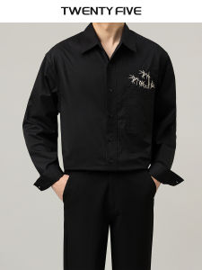 Loose Fit Long Sleeve Embroidered Shirt Korean Style Stand Collar Mens Casual Fashion Summer Shirt Youth Popular Standard Size