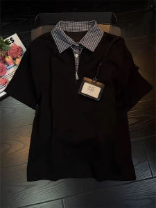 American Style Mock Two-Piece Plaid Half-Zip POLO Shirt
