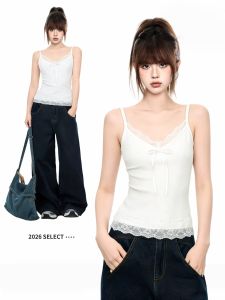 QIAOCHENXIAN | Lace Bow Straps Tank Top