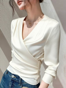 QFN | Stylish Mature White Shirt Long Sleeve V-Neck