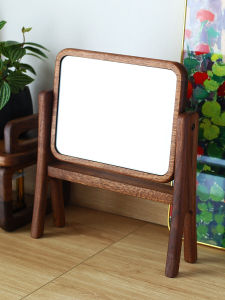 Black Walnut Solid Wood Cosmetic Mirror Desktop Folding Vanity Mirror Portable Portable Minimalist Log High Clearness Mirror
