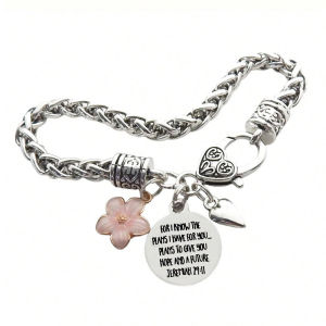 Flower Heart Bible Verse Charm Bracelet Antique Silver Plated Twisted Chain Bracelets Inspirational Christian Jewelry