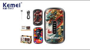 Kemei KM-T417 Cartoon Tuya Pattern With Dragon Design Male 1200mAh Electric Razor 8500RPM Speed Cordless Quality Steel Floating Blades Mens Shaver