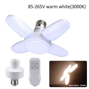 AC 85-265V 220V E27 LED Bulb Foldable Fan Blade LED Lamp with Timer Remote Controller for Warehouse Garage Living Room Lighting