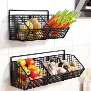 GYN Tempat Rak Penyimpanan Wadah Bawang Bumbu Dapur Rak Dapur Keranjang Gantung Tempel Dinding Besi