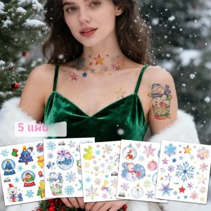 5 ชิ้นรอยสักชั่วคราวสำหรับคริสต์มาสสำหรับผู้หญิงสาวๆ ลายเกล็ดหิมะสีชมพูระยิบระยับ มนุษย์หิมะ ลูกบอลคริสต์มาส สติ๊กเกอร์รอยสักกันน้ำ