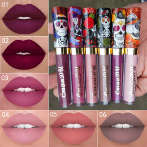 1pcs Matte Lip Gloss - Long-Lasting Waterproof Non-Fading for All Skin Types - Vibrant Red Shades with Floral & Skull Designs