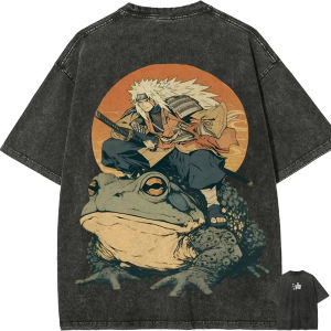 Bandai | Naruto Jiraiya T Shirt Gamabunta Ukiyo-e Vintage Acid Wash Streetwear Retro Anime Graphic Men Tees 2026 100%cotton Clothing