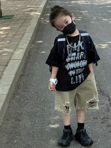 Boys Short Sleeve T-Shirt Trendy Brand Half Sleeve Body Cotton Sweatshirt Childrens American Letter Print Summer Top for Kids