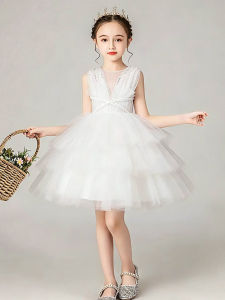 Piano Performance Birthday Party Dress Childrens Tutu Skirt White