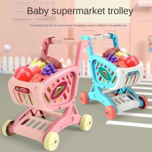 Childrens shopping cart toy girl play house simulation supermarket hand push cut fruit and vegetable set