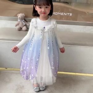 ali92024 Winter New Frozen Aisha Gradient Woolen Skirt Girls Graceful Princess Dress Childrens Dress Skirt