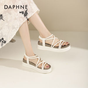 Daphne Womens Sandals Summer Trend Soft Bottom Thick Heel Beach Outdoor Wear Cross Buckle Low Top Fashionable PU Material