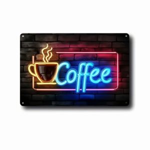 CIFbuy | Biển Hiệu Cà Phê LED Gắn Tường Bảng Kim Loại Phát Sáng Dùng Trang Trí Quán Bar Quán Cà Phê Trong Nhà Và Ngoài Trời Chất Liệu Kim Loại Bền Chắc