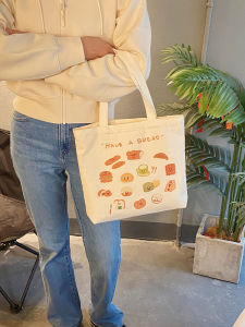 Large Capacity Canvas Tote Bag Womens School Bag Single Shoulder Handbag Dailybag Original Supplementary Course Bag Cartoon Print