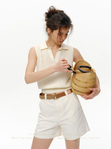 SHEITAOZI | Polo Neck Knitwear Slim Sleeveless Top