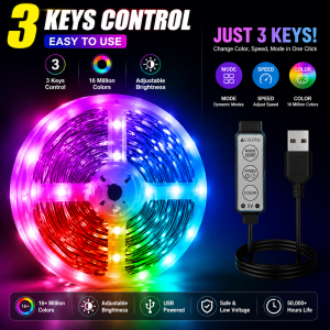 RGB LED Light Strip 5050 USB LED Tape 3 Key Control Colorful Lighting Lamp For Room Wall TV Backlight Festival Home Decoration