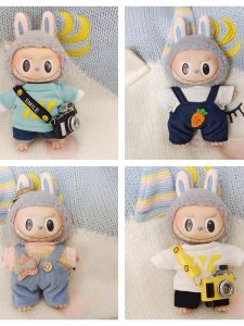 Labubu Clothing Set Accessories 15cm Doll Clothes Collection with Hat Camera Pants Tshirt Changeable Outfit Gift for Kids