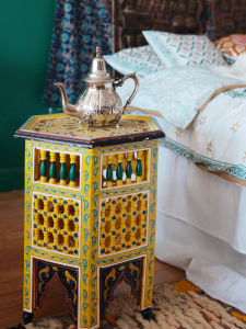 Hand-Painted Bohemian Hexagonal Coffee Table Living Room Side Table No Storage Wood Craft Art Style Furniture Transportable